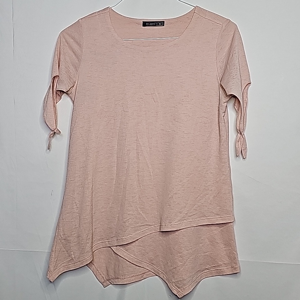 Miladys blush pink texture layered flowy blouse top sz Small